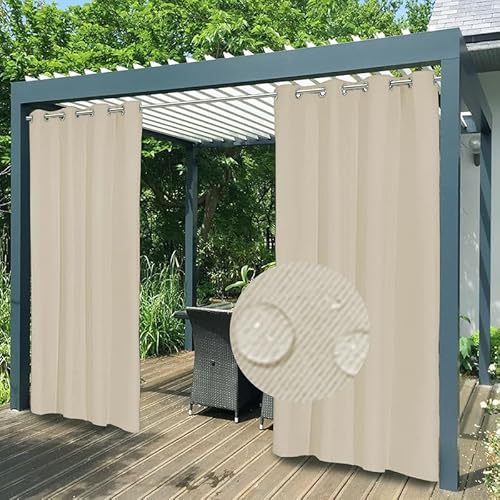 Outdoor Vorhang Wetterfest Sonnenschutz mit Ösen, Wasserdicht Blickdicht Outdoor Gardine für Pavillon Balkon Strandhaus, Benutzerdefinierte Größe - 1 Stück, Biscotti Beige, B254xH183cm von FicaRico