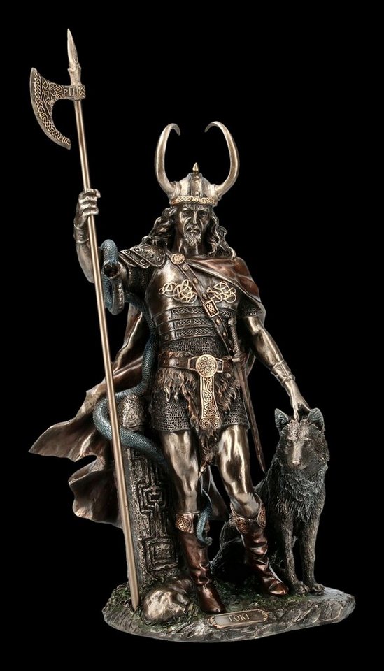 Figuren Shop GmbH Dekofigur Loki Figur - Germanischer Gott mit Fenriswolf - Veronese - Dekofigur von Figuren Shop GmbH