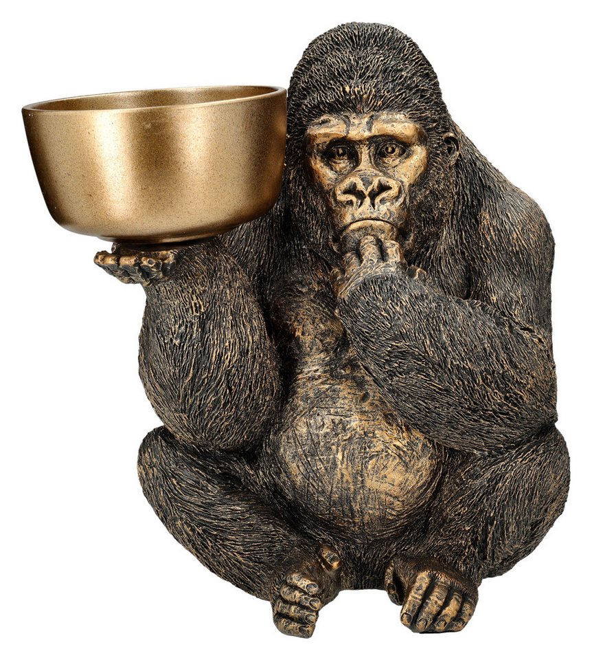 Figuren Shop GmbH Tierfigur Gorilla Figur hält Schale - goldfarben - Dekofigur Affe Dekoschale von Figuren Shop GmbH