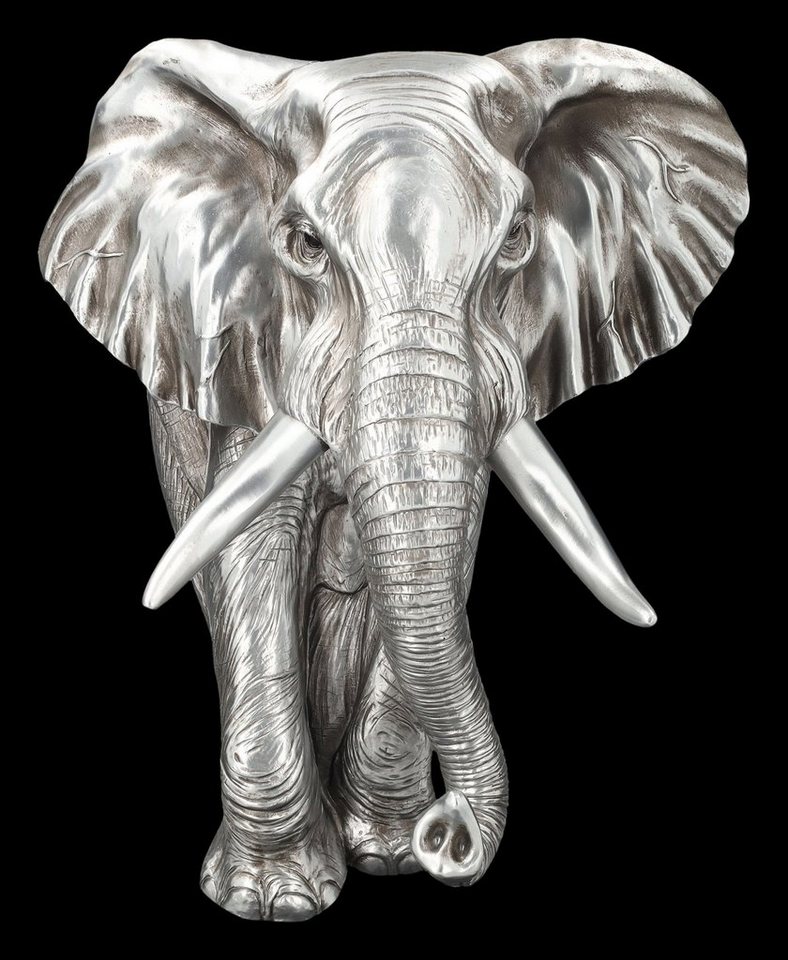 Figuren Shop GmbH Wanddekoobjekt Wandrelief - Elefant silber - Tier Dekoration Wandbehang von Figuren Shop GmbH