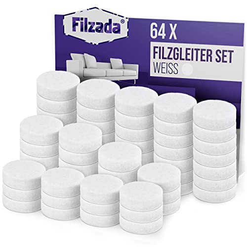 Filzada® 64x Filzgleiter Selbstklebend - Ø 20 mm (rund) - Weiß - Profi Möbelgleiter Filz Mit Idealer Klebkraft von Filzada