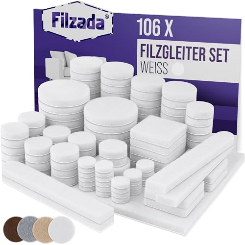 Filzada® Filzgleiter Selbstklebend Set 106 Stück (Eckig und Rund) - Weiß - Profi Möbelgleiter Filz Mit Idealer Klebkraft von Filzada