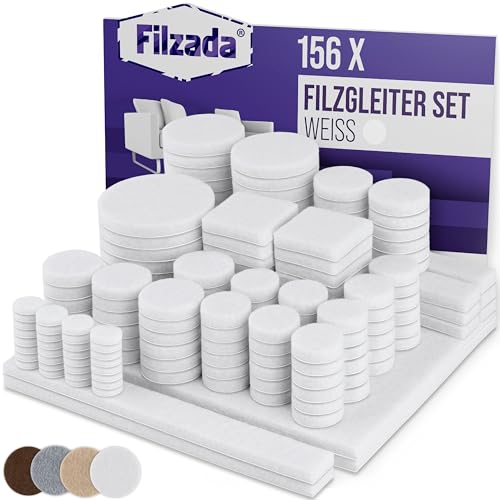 Filzada® Filzgleiter Selbstklebend Set 156 Stück (Eckig und Rund) - Weiß - Profi Möbelgleiter Filz Mit Idealer Klebkraft von Filzada