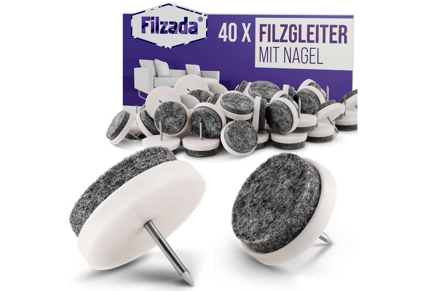 Filzada Filzgleiter 40x Filzgleiter Nagel Ø20mm Filz Möbelgleiter zum Nageln Stuhlgleiter von Filzada