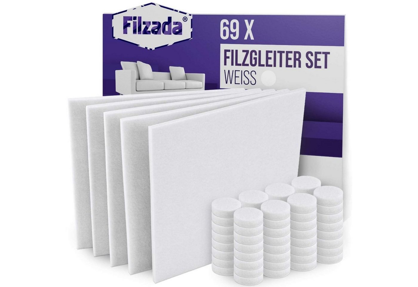 Filzada Filzgleiter Filzgleiter Selbstklebend Platten Set 200x200mm & Ø20mm Möbelgleiter von Filzada