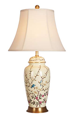 Fine Asianliving Chinesische Tischlampe Porzellan Blumenzweige Creme B41xT41xH74cm mit Lampenschirm E27 China Orientalische Tischleuchte Keramik Nachttischlampen Asia von Fine Asianliving