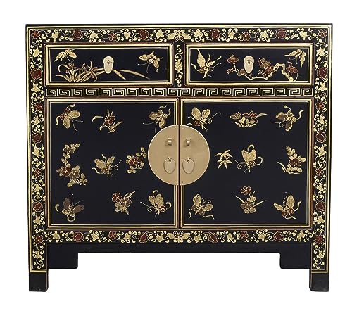 Fine Asianliving Chinesischer Schrank Schwarz Schmetterlinge Handbemalt - Orientique Kollektion B90xT40xH80cm China Chinesischer Schrank Chinesischer Hochzeitsschrank Orientalische Möbel Asiatische von Fine Asianliving