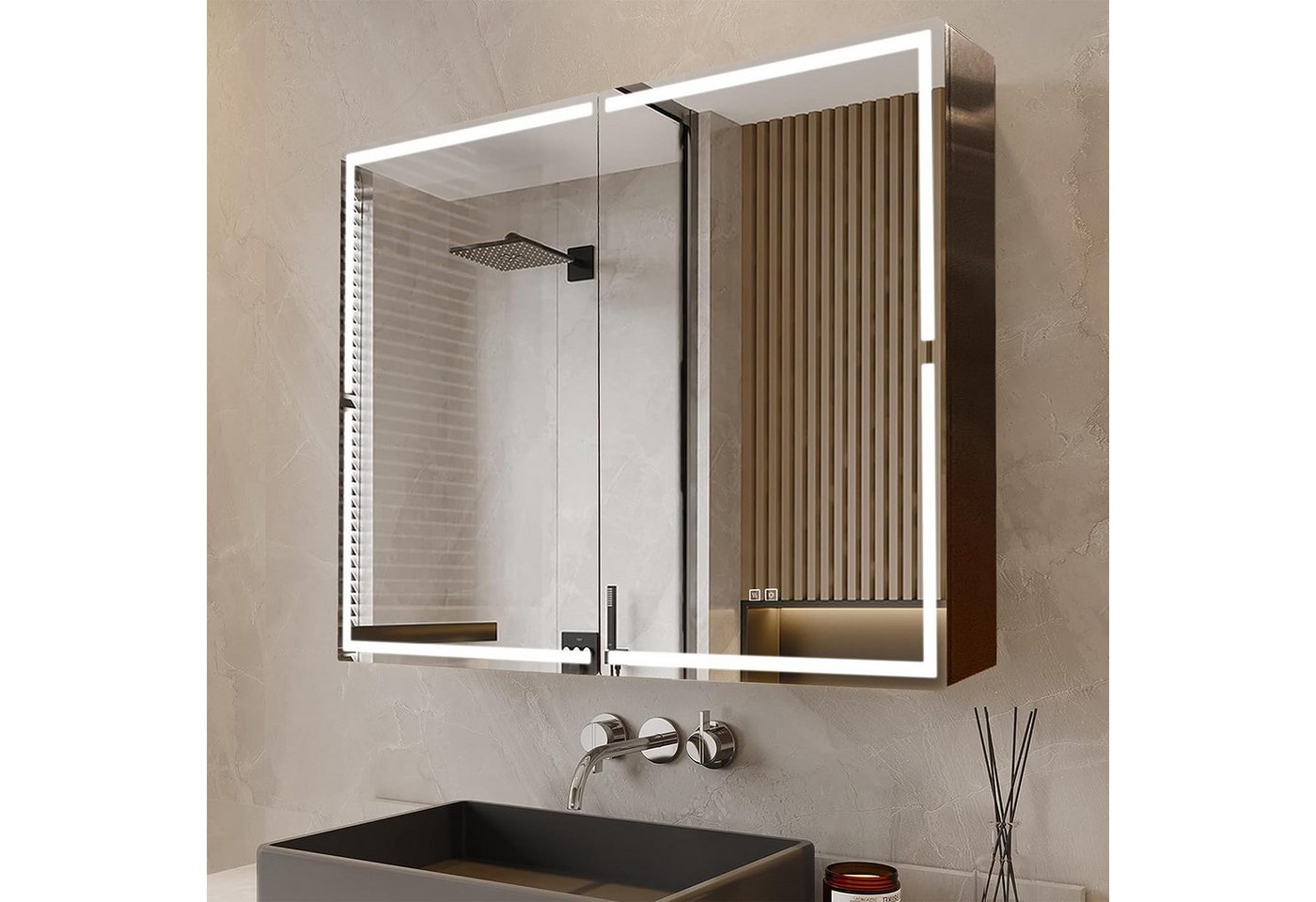 Fine Life Pro Badspiegel, 3-Farbiger dimmbarer Spiegelschränke, 100x70x14cm von Fine Life Pro