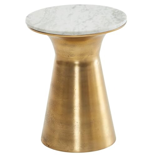 FineBuy Beistelltisch Echter Marmor Weiß 35x35x45 cm Anstelltisch Metall Gold, Kleiner Sofatisch Rund, Wohnzimmertisch Couch Modern, Couchtisch Hoch von FineBuy Möbel zum Wohlfühlen