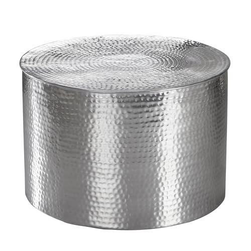 FineBuy Couchtisch 61 x 40,5 x 61 cm Aluminium Beistelltisch orientalisch rund, Flacher Hammerschlag Sofatisch Metall, Design Wohnzimmertisch modern, Loungetisch indisch Stubentisch klein von FineBuy Möbel zum Wohlfühlen