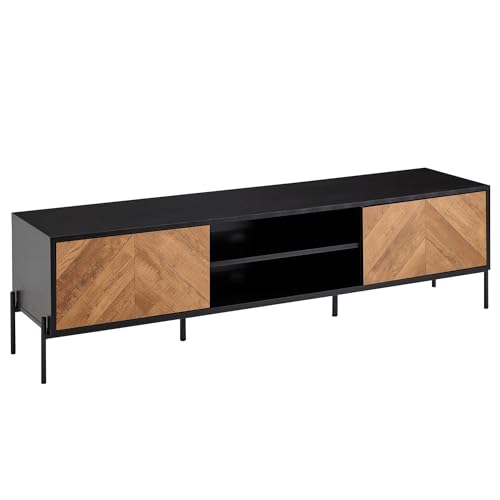 FineBuy Lowboard Holz Schwarz/Eiche-Dekor 163x45x40 cm TV-Kommode mit Zwei Türen, Design TV-Schrank Hoch, Fernsehtisch Fernsehschrank Modern, Fernsehkommode Wohnzimmer von FineBuy Möbel zum Wohlfühlen