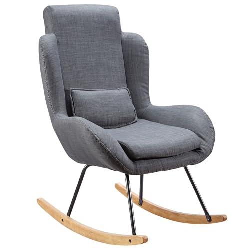 FineBuy Schaukelstuhl Capri Stoff/Holz Design Relaxsessel 75 x 110 x 88,5 cm, Sessel Schwingsessel mit Gestell, Polster Relaxstuhl Schaukelsessel, Moderner Schwingstuhl, Hochlehner von FineBuy Möbel zum Wohlfühlen