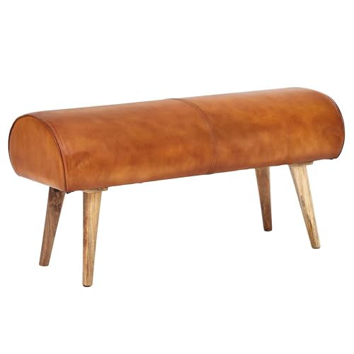 FineBuy Sitzbank Echtleder/Massivholz Bank 100x53x40 cm, 2er Polsterbank Flur Springbock Braun, Kleine Bettbank Leder, Dielenmöbel Flurbank von FineBuy Möbel zum Wohlfühlen