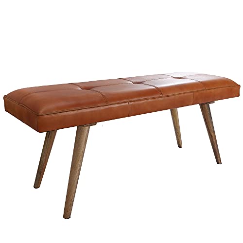 FineBuy Sitzbank Ziegenleder/Massivholz Bank 117 x 51 x 38 cm Retro Stil, 2er Polsterbank Flur, Gepolsterte Lederbank Esszimmer braun, Kleine Bettbank Echtleder, Dielenmöbel Flurbank von FineBuy Möbel zum Wohlfühlen