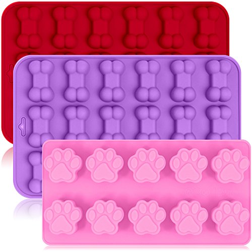 3 Pack Silikon Eisformen Trays mit Puppy Dog Paw und Knochen Form, FineGood wiederverwendbare Bakeware Maker für Backen Schokolade Süßigkeiten, Backofen Gefrierschrank Safe - Pink, Rot, Lila von FineGood