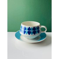 Vintage Arabia Finland Keramik Teetasse Blau „Motti " Entworfen Von Ulla Procope 1960Er Jahre von FinnishVintageOasis