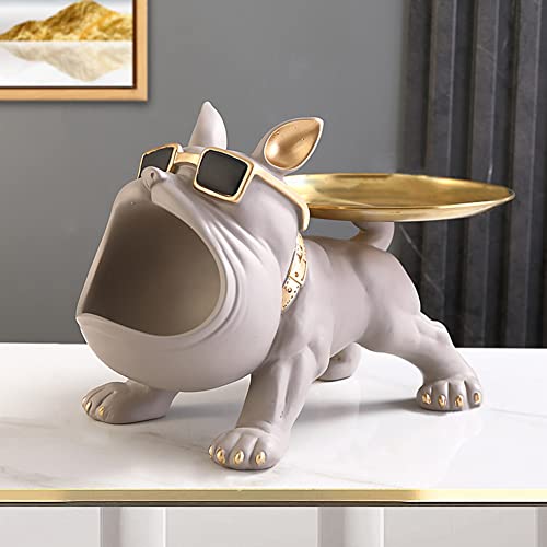 Bulldog Storage Sculpture, Harz Cool Dog Sculpture Big Mouth Bulldog Key Snack Holder Figurine mit Storage Tray, Eingang Handwerk Kunst Statue Home Desktop Ornament Dekoration von Fiorky