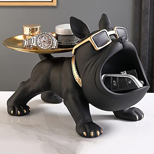 Bulldog Storage Sculpture, Harz Cool Dog Sculpture Big Mouth Bulldog Key Snack Holder Figurine mit Storage Tray, Eingang Handwerk Kunst Statue Home Desktop Ornament Dekoration von Fiorky