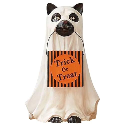 Fiorky Dog Cat Halloween Decorations Figurine Spooky Trick Or Treat Candy Bucket Festival Theme Ghost Dog Candy Bowl Holder Multifunctional Anti Fading Festival Party Decoration Gift von Fiorky