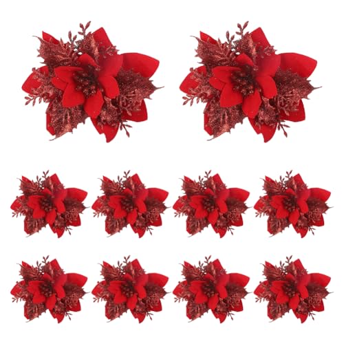 Fiorky Künstliche Blumenornamente, 15 cm, künstliche Weihnachtssterne for Weihnachten, Neujahr, Partyzubehör, 10 Stück (rot) von Fiorky