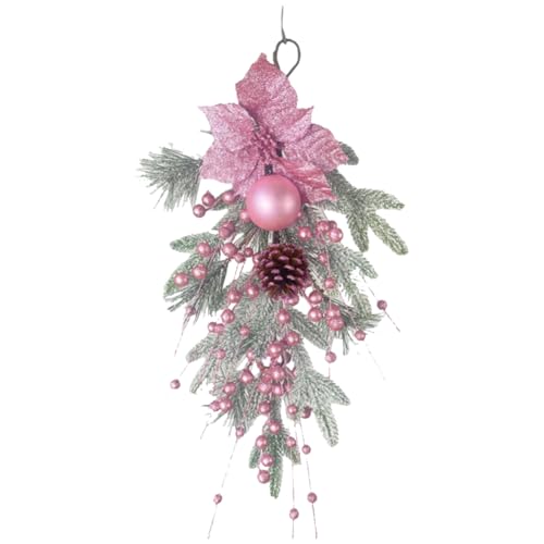 Fiorky Weihnachtsfenster-Rosa-Kranz mit Kugeln, künstliche Pflanzen, Rattan-Girlande, Festival-Thema for Haustür-Dekoration von Fiorky