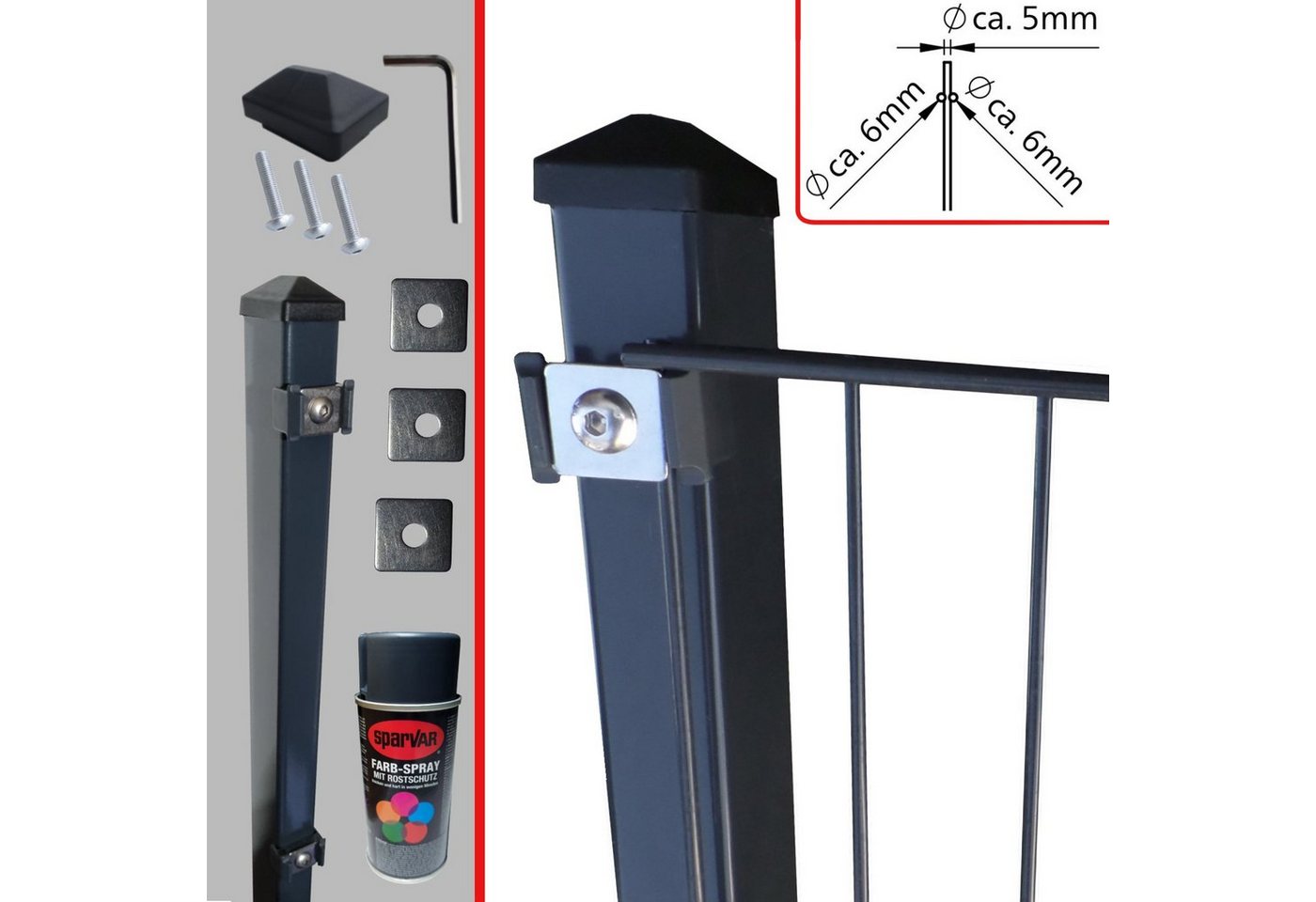 Fischer und Adamek Gartenzaun Doppelstabmattenzaun Set 6/5/6 Verzinkt Pulverbeschichtet Anthrazit, (Höhe: 830 mm Gesamtlänge: 20 m, Matten Anzahl: 8 Pfosten Anzahl: 9), Drahtstärke Horizontal 6 mm Vertikal 5 mm von Fischer und Adamek