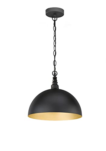 Fischer & Honsel | Pendelleuchte, Leitung | sandschwarz| Metallschirm sandschwarz innen goldfarben| D: 35,00 cm | Ausladung Decke: 140,00 cm| 1x E27 max. 60 Watt | 60646 von Fischer & Honsel