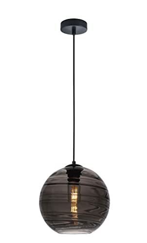 Fischer & Honsel | Pendelleuchte, Opie | schwarz matt| Kabel schwarz | Glas| rauchfarben grau| D: 25,00 cm | Ausladung Decke: 140,00 cm| 1x E27 max. 60 Watt | 60664 von Fischer & Honsel