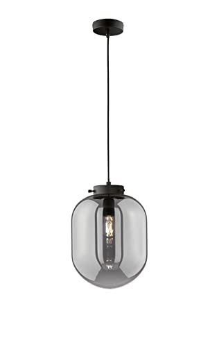 Fischer & Honsel | Pendelleuchte, Regi | schwarz matt| Glas| rauchfarben| D: 18,00 cm | Ausl. Decke: 140,00 cm| 1x E27 max. 40,0 Watt| 60893 von Fischer & Honsel