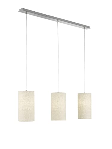 Fischer & Honsel | Pendelleuchte, Thor | nickel matt| Stoffschirm sandfarben Leinen| L: 110,00 cm, B: 16,00 cm,| Ausladung : 150,00 cm| 3x E27 max. 40 Watt | 60584 von Fischer & Honsel