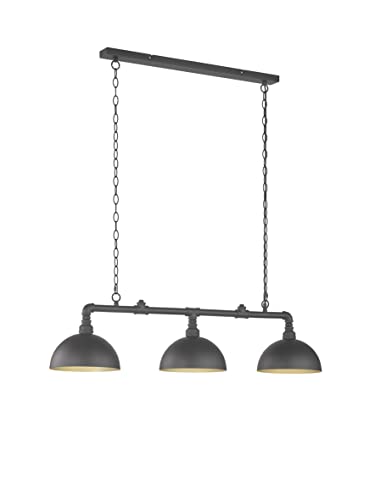 Fischer & Honsel Pendelleuchte Leitung, 3-flammig, Hängelampe 3xE27-Fassung max. 60 Watt, Pendellampe mit Metall-Lampenschirm in Sandschwarz matt & Gold, 113 x 25cm von Fischer & Honsel