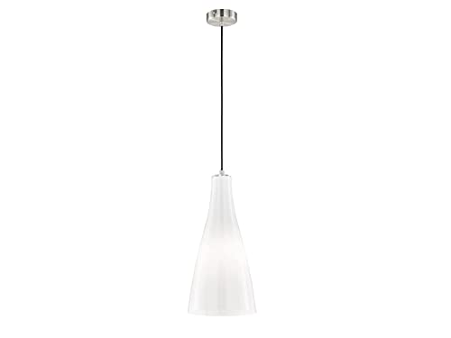 Fischer & Honsel Pendelleuchte Zeal, Hängeleuchte E27-Fassung max. 60 Watt, Pendellampe Metall & Glas opal, Nickelfarben matt, Ausladung Decke 140cm, Durchmesser 23cm von Fischer & Honsel