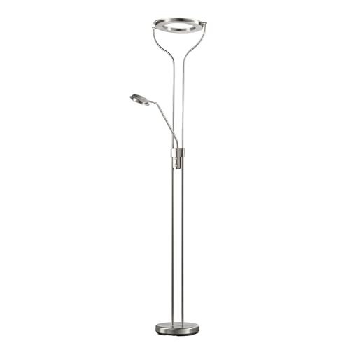 Fischer & Honsel Stehleuchte, Davos|nickelfarben matt|B: 36 cm, H: 180 cm, A: 47 cm|stufenlos dimmbar|Farbtemperatureinstellung|2x LED 2700/3350/4000 K|1x 30 Watt|1x 6,5 Watt, 4600 lm|EEG: F|40469 von Fischer & Honsel