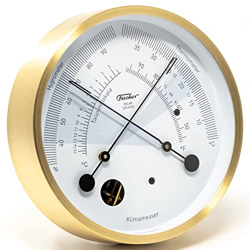 Fischer 1608K-45/geb - POLAR Klimamesser mit Thermometer und Haar-Hygrometer - 133mm Messing-Gehäuse - Made in Germany von Fischer