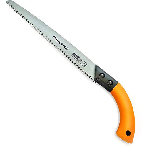 Fiskars Handsäge für frisches Holz bis Ø 15 cm, Mit feststehendem Blatt, Inklusive Kunststoff-Köcher, Sägeblattlänge: 33 cm, Rostfreies Stahl-Sägeblatt, Schwarz/Orange, SW84, 1001620 von Fiskars