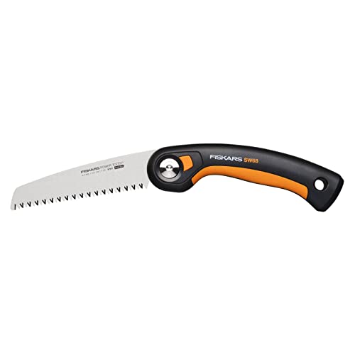 Fiskars Plus Klappsäge, Für dicke Stämme und Äste, 3 Schneidpositionen, Scharfes Power Tooth-Blatt, Grobzahnung, Blattlänge: 15 cm, Schwarz/Orange, SW68, 1067552 von Fiskars