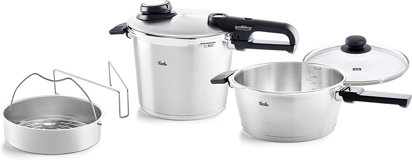 Fissler Schnellkochtopf Fissler Vitavit® premium Schnellkochtopf-Set, 5-teilig, Edelstahl 18/10 (5-tlg), Dampfkochtopf, Einstellbare Kochstufen, Induktion, Made in Germany von Fissler