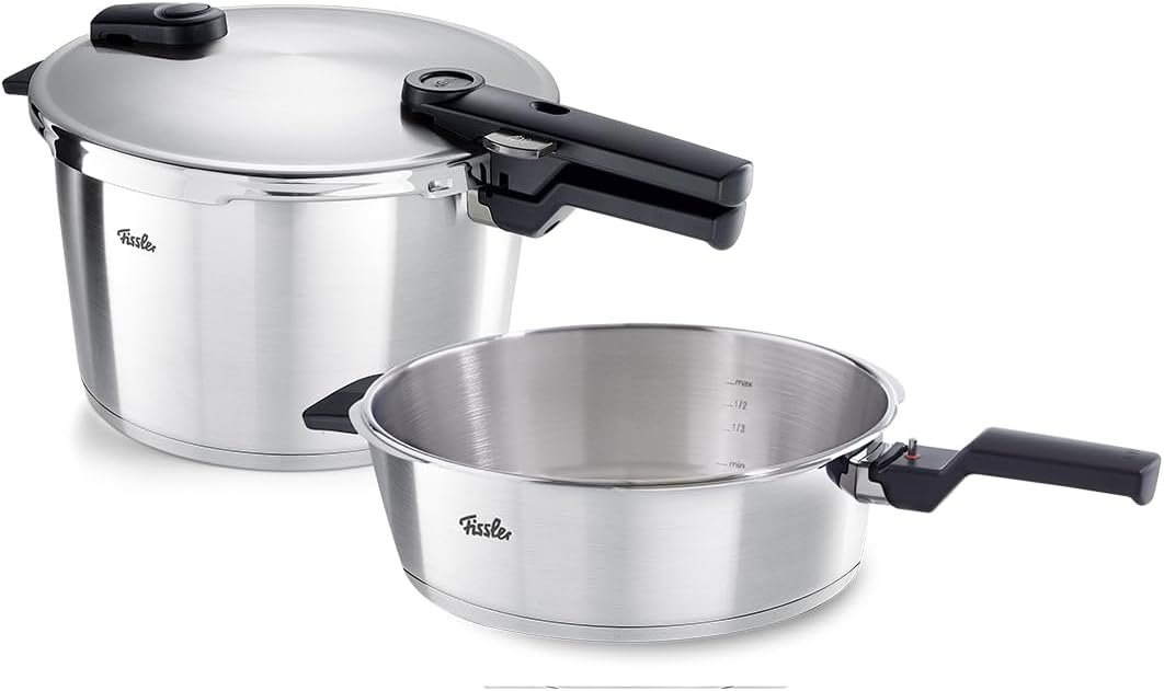 Fissler Schnellkochtopf Vitaquick® Premium, Edelstahl 18/10 (Set, 2-tlg., Schnellkochtopf 8,0 l + Schnellbratpfanne 4,0 l), Premium Qualität – Made in Germany von Fissler