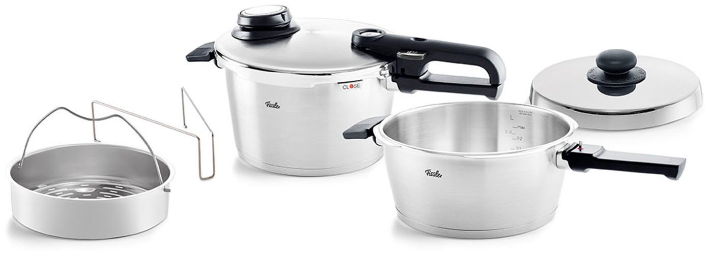 Fissler Schnellkochtopf Vitavit® Premium, Edelstahl 18/10 (Set, 2-tlg., Schnellkochtopf 3,5 l + 4,5 l + Zusatzdeckel), Premium Qualität – Made in Germany von Fissler