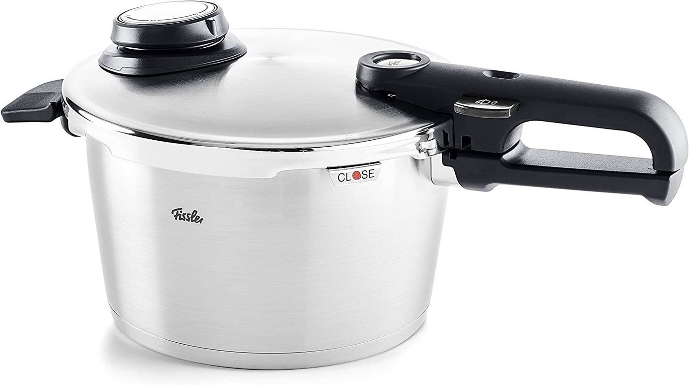 Fissler Schnellkochtopf vitavit® premium Edelstahl Schnellkochtopf 4,5 L, Ø 22 cm, Edelstahl 18/10 (3-tlg), Dampfkochtopf, Einstellbare Kochstufen, Induktion, Made in Germany von Fissler