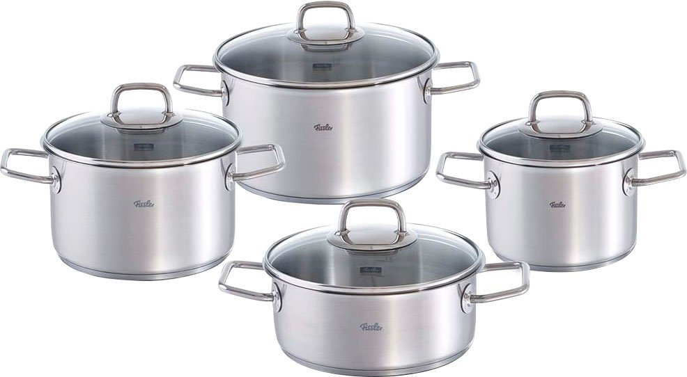 Fissler Topf-Set Viseo Topf-Set, Edelstahl 18/10 (Set, 8-tlg., 1x Bratentopf 20 cm, je 1x Kochtopf 16/20/24 cm), Induktionsgeeignet, Mess-Skala, Made in Germany von Fissler