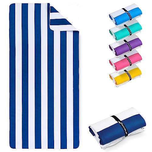 Fit-Flip Strandtuch XXL - Mikrofaser Badetuch - Strandtücher leicht und schnelltrocknend - 100% recyceltes Mikrofaser Handtuch - Strandhandtuch zum Baden (Marineblau-Weiß gestreift 160x90cm) von Fit-Flip