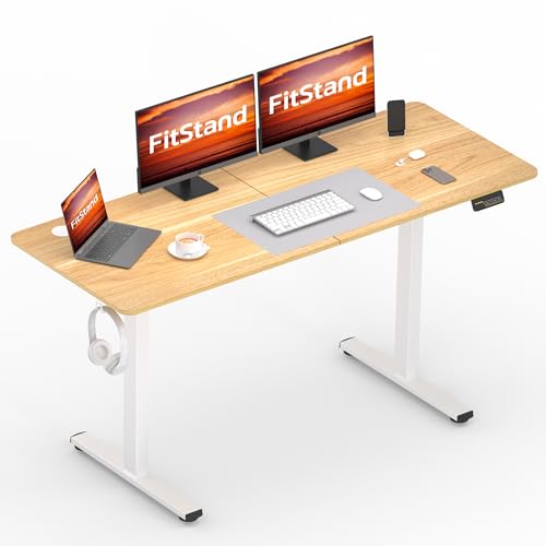 FitStand FQ1 140x60cm höhenverstellbarer Schreibtisch Electric Lift Desk mit Tischplatte, Stehpult, Lift Computertisch mit Haken, Kindersicherung, Memory-Funktion für Büro und Zuhause - Ahorn von FitStand