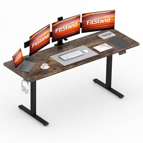 FitStand FQ1 200x80cm höhenverstellbarer Schreibtisch Electric Lift Desk mit Tischplatte, Stehpult, Lift Computertisch mit Haken, Kindersicherung, Memory-Funktion für Büro und Zuhause-Dunkelbraun von FitStand