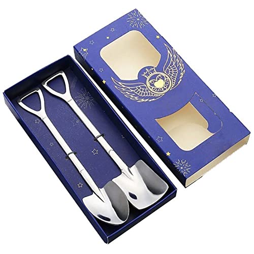 Löffel-set, 2-teilig, Edelstahl, Spitz, Flach, Dessertschaufel, Latte, Rührbesteck, Set Geschenkbox von Fituenly