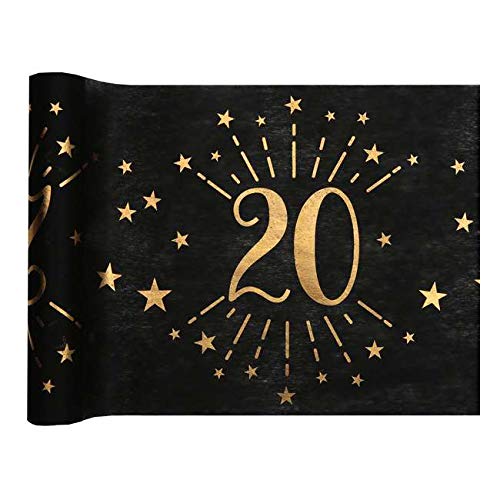 1001decotable Tischläufer zum Geburtstag, 20 Jahre, Schwarz und Gold Metallic x 5 m von Fitwish