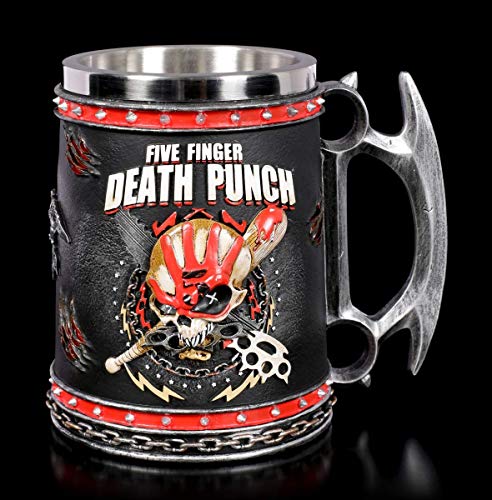 Five Finger Death Punch Bier-Krug - 5FDP | Bier-Humpen, Deko-Artikel, mit Edelstahl-Einsatz, inkl. Geschenk-Box, H 14 cm von Five Finger Death Punch