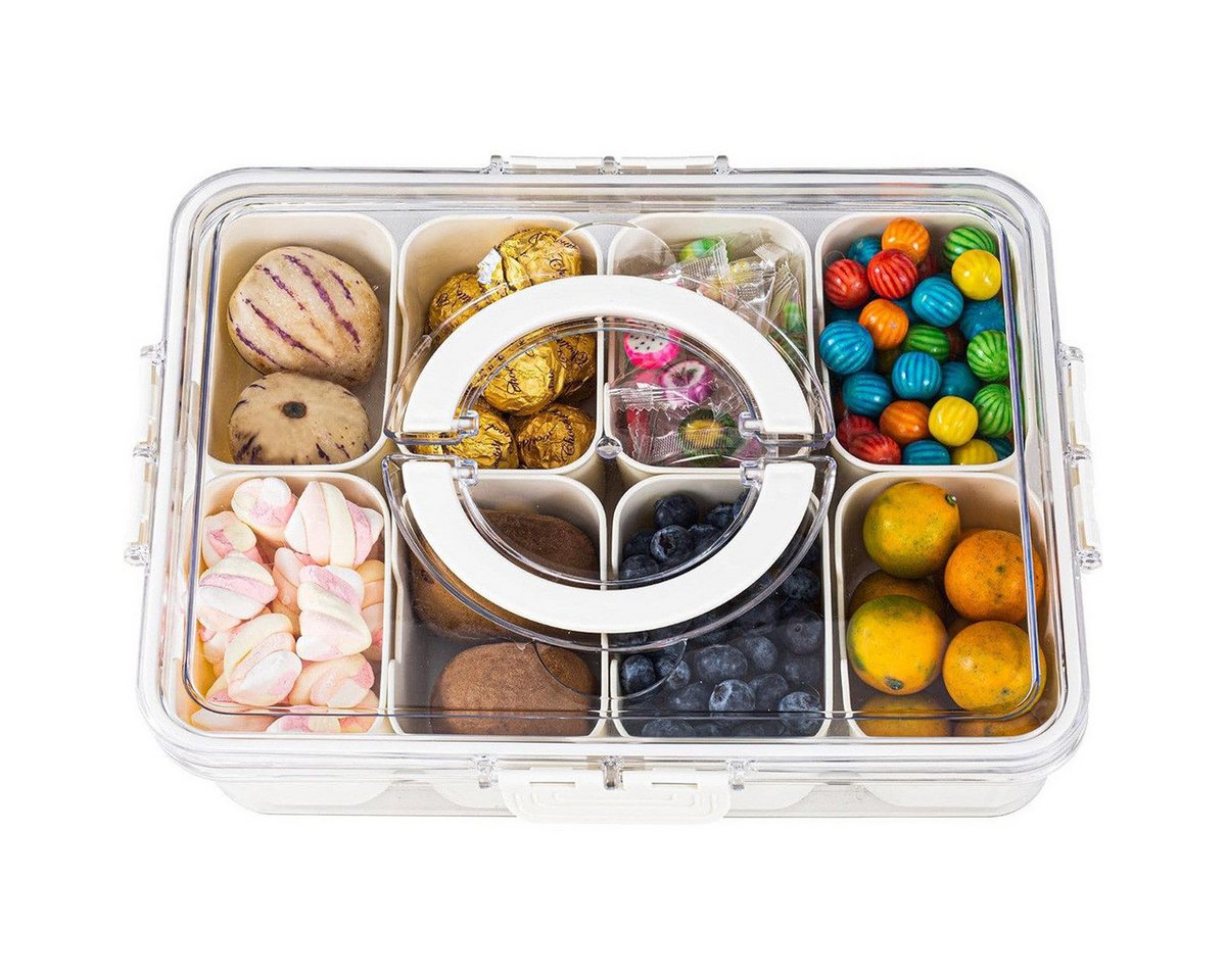 Fivejoy Frischhaltedose Geteiltes Tablett mit Deckel und Griffen – Snackbox, Feinkostbehälter, tragbare Snackplatten – transparente Aufbewahrungsbox für Süßigkeiten von Fivejoy