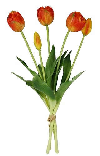 Flair Flower Real-Touch Tulpenbund künstlich Blüten Frühlingsdeko Osterdeko Tulpe Tulpenstrauß Latex Kunsttulpe Einzelblumen Kunstblumen Blumen Tischdeko Dekoration Stielblume Seidenblume, orange von Flair Flower