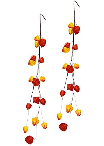 Flair Flower Künstliche Physalisgirlande Lampiongirlande Physaliszweig Physalis Girlande Ranke Zweig Hänger Herbstliche Kunstblume Kunstzweig Künstlich Deko Hochzeit, 020919OR, 75x8x6 cm, Orange von Flair Flower